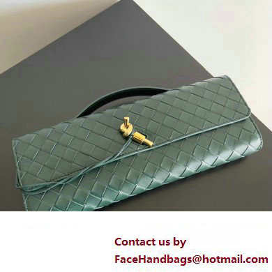 Bottega Veneta Long Clutch Andiamo With Handle Intrecciato leather bag Emerald green with metallic knot closure 2024