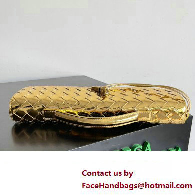 Bottega Veneta Long Clutch Andiamo With Handle Intrecciato leather bag Gold with metallic knot closure 2024