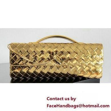 Bottega Veneta Long Clutch Andiamo With Handle Intrecciato leather bag Gold with metallic knot closure 2024