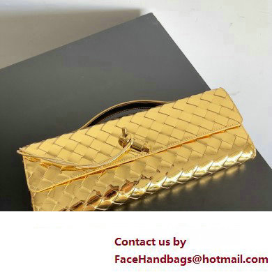 Bottega Veneta Long Clutch Andiamo With Handle Intrecciato leather bag Gold with metallic knot closure 2024