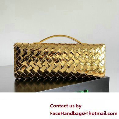 Bottega Veneta Long Clutch Andiamo With Handle Intrecciato leather bag Gold with metallic knot closure 2024