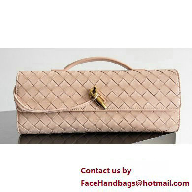 Bottega Veneta Long Clutch Andiamo With Handle Intrecciato leather bag Nude Pink with metallic knot closure 2024