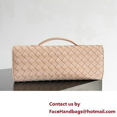 Bottega Veneta Long Clutch Andiamo With Handle Intrecciato leather bag Nude Pink with metallic knot closure 2024