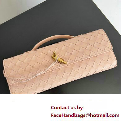 Bottega Veneta Long Clutch Andiamo With Handle Intrecciato leather bag Nude Pink with metallic knot closure 2024