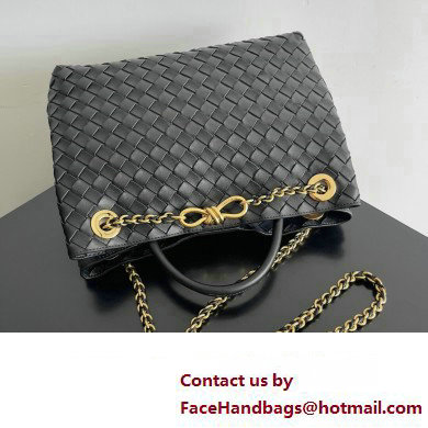 Bottega Veneta Medium Andiamo Intrecciato leather top handle Bag Black With Chain 2024