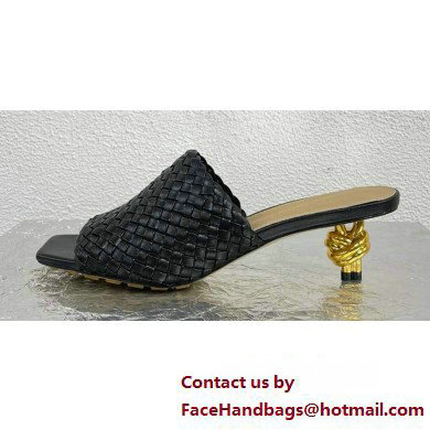 Bottega Veneta Mid Heel 4.5cm Intreccio Leather Knot Mules Black 2024