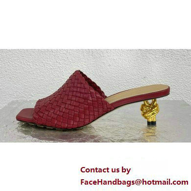 Bottega Veneta Mid Heel 4.5cm Intreccio Leather Knot Mules Red 2024