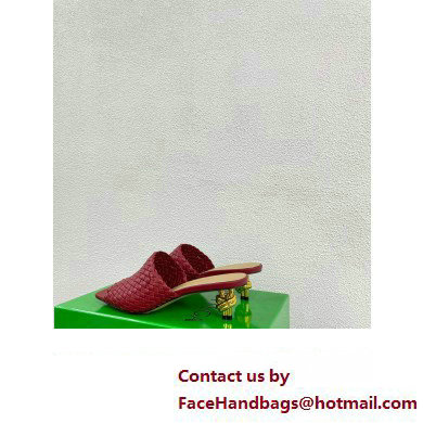 Bottega Veneta Mid Heel 4.5cm Intreccio Leather Knot Mules Red 2024