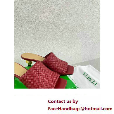 Bottega Veneta Mid Heel 4.5cm Intreccio Leather Knot Mules Red 2024