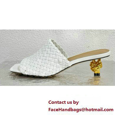 Bottega Veneta Mid Heel 4.5cm Intreccio Leather Knot Mules White 2024