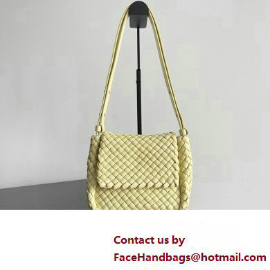 Bottega Veneta Mini Cobble Shoulder Bag in padded Intreccio leather pale yellow 2024