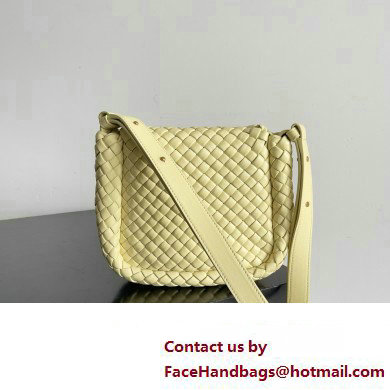 Bottega Veneta Mini Cobble Shoulder Bag in padded Intreccio leather pale yellow 2024