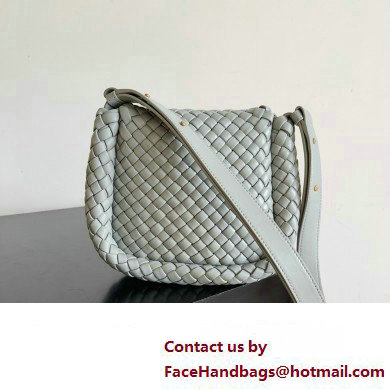 Bottega Veneta Mini Cobble Shoulder Bag in padded Intreccio leather pearl gray 2024 - Click Image to Close