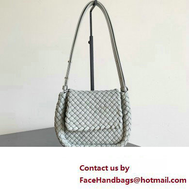 Bottega Veneta Mini Cobble Shoulder Bag in padded Intreccio leather pearl gray 2024