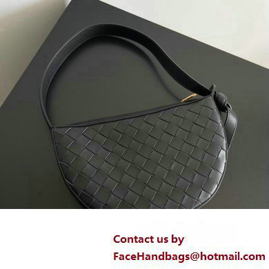 Bottega Veneta Mini Sunrise Intrecciato leather shoulder bag Black with knot 2024