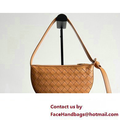 Bottega Veneta Mini Sunrise Intrecciato leather shoulder bag Cognac with knot 2024 - Click Image to Close