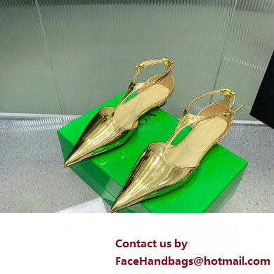 Bottega Veneta Rocket T-Bar Ballerina Flats Leather Gold 2024