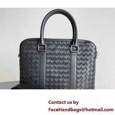 Bottega Veneta Slim Intrecciato Briefcase Bag Black