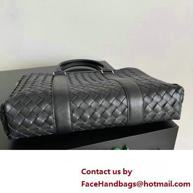 Bottega Veneta Slim Intrecciato Briefcase Bag Black