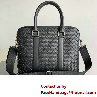 Bottega Veneta Slim Intrecciato Briefcase Bag Black