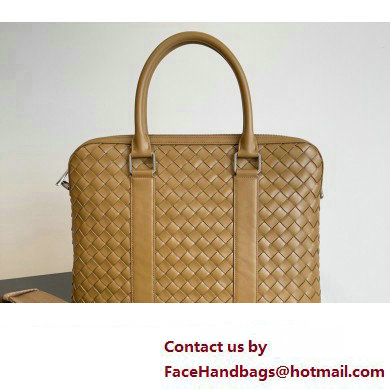 Bottega Veneta Slim Intrecciato Briefcase Bag Brown