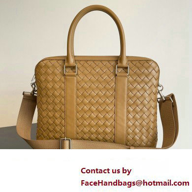 Bottega Veneta Slim Intrecciato Briefcase Bag Brown