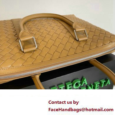 Bottega Veneta Slim Intrecciato Briefcase Bag Brown