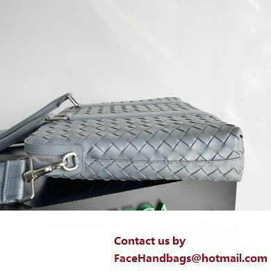 Bottega Veneta Slim Intrecciato Briefcase Bag Gray