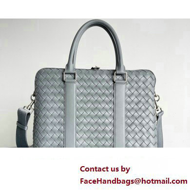 Bottega Veneta Slim Intrecciato Briefcase Bag Gray