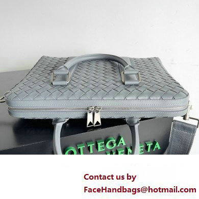 Bottega Veneta Slim Intrecciato Briefcase Bag Gray