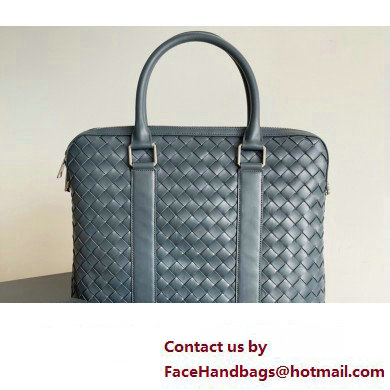 Bottega Veneta Slim Intrecciato Briefcase Bag Navy Blue