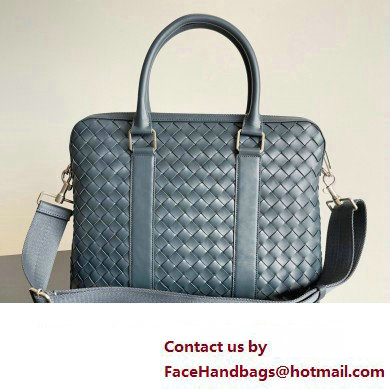 Bottega Veneta Slim Intrecciato Briefcase Bag Navy Blue