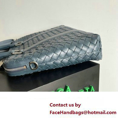 Bottega Veneta Slim Intrecciato Briefcase Bag Navy Blue