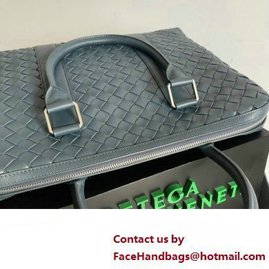 Bottega Veneta Slim Intrecciato Briefcase Bag Navy Blue