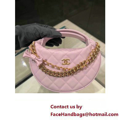 CHANEL HOOP TOP HANDLE BAG IN GRAINED LEATHER PINK 2024