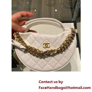 CHANEL HOOP TOP HANDLE BAG IN GRAINED LEATHER WHITE 2024