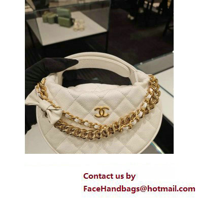 CHANEL HOOP TOP HANDLE BAG IN GRAINED LEATHER WHITE 2024