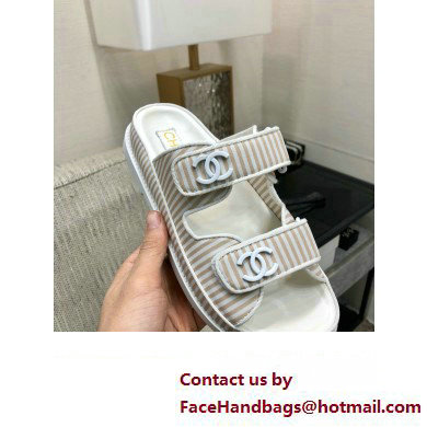 CHANEL Stripes Casual Style Party Style Footbed Sandals beige 2024