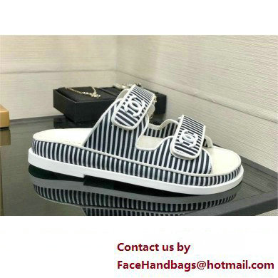 CHANEL Stripes Casual Style Party Style Footbed Sandals black 2024