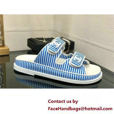 CHANEL Stripes Casual Style Party Style Footbed Sandals blue 2024