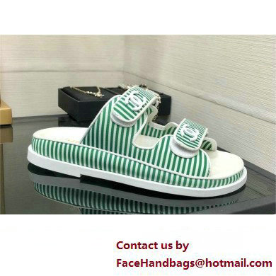 CHANEL Stripes Casual Style Party Style Footbed Sandals green 2024