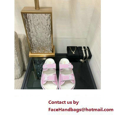 CHANEL Stripes Casual Style Party Style Footbed Sandals pink 2024