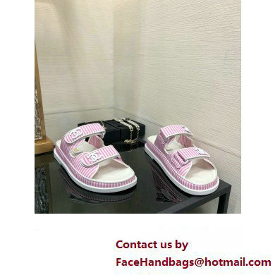 CHANEL Stripes Casual Style Party Style Footbed Sandals pink 2024