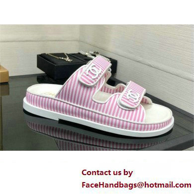 CHANEL Stripes Casual Style Party Style Footbed Sandals pink 2024