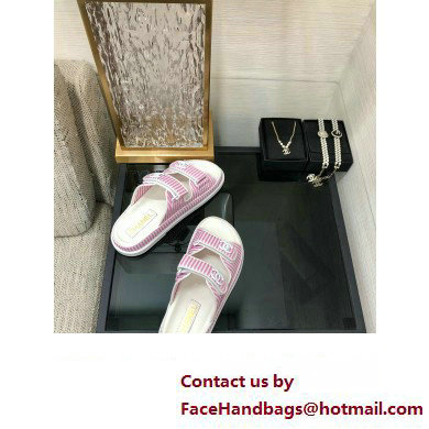 CHANEL Stripes Casual Style Party Style Footbed Sandals pink 2024