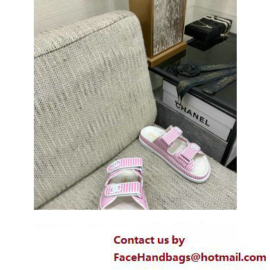 CHANEL Stripes Casual Style Party Style Footbed Sandals pink 2024