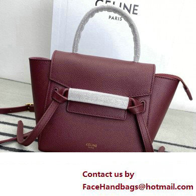 Celine mini belt pico Bag in grained calfskin burgundy 2024