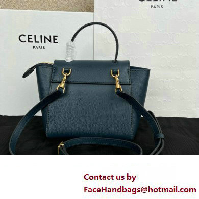 Celine mini belt pico Bag in grained calfskin navy blue 2024