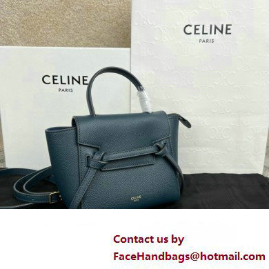 Celine mini belt pico Bag in grained calfskin navy blue 2024