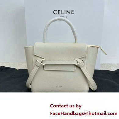 Celine mini belt pico Bag in grained calfskin white 2024 - Click Image to Close